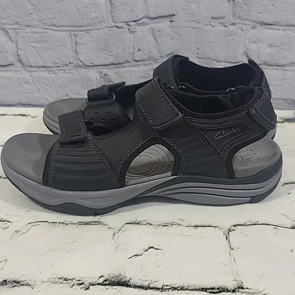 Clarks Mens Wave Walk Fishermans Sandals Size 10 Black Strap Hiking Walking - Picture 3 of 10